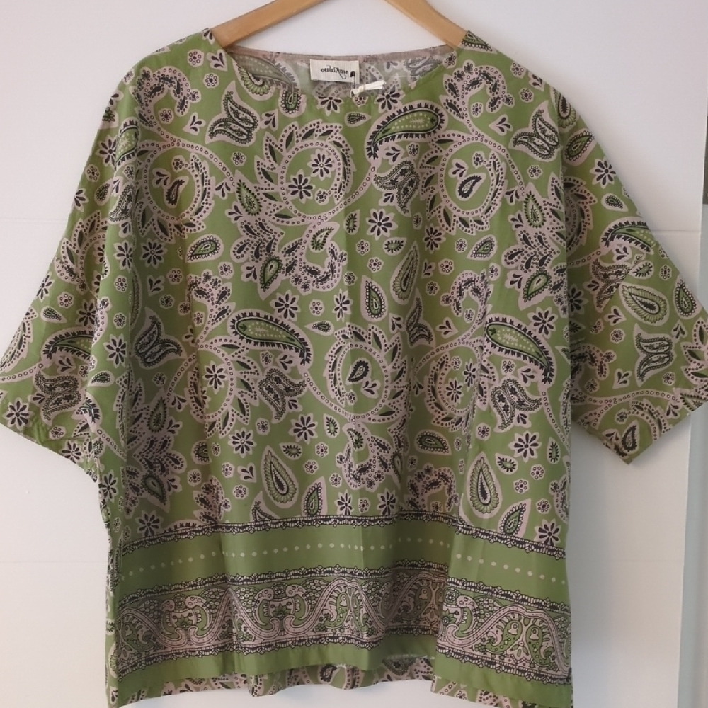 -Otto D'Ame Boxy Fit Boho Paisley Green Women's Top Made In Italy
